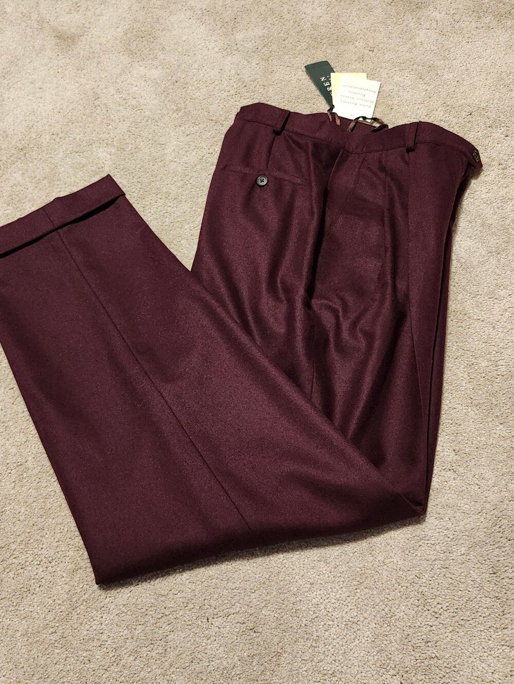 Vintage NWT Lauren Ralph Lauren Pleated 100% Worsted Wool Maroon Trousers (Sz 4)